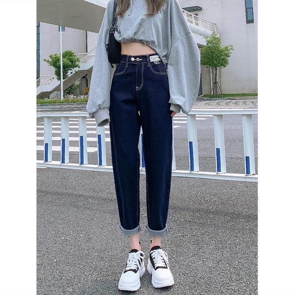 

women's jeans blue mom woman high waist denim pants cowboy cute patchwork plus size korean loose straight casual women