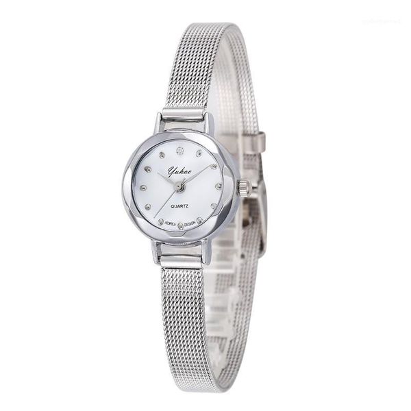 

wristwatches 2021 montre femme gold silver women watch classcal mesh steel wrist white dial quartz lady watches clock gift, Slivery;brown