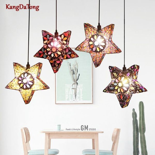 

creative personality simple european five-pointed star led chandelier bedroom bar single head porch decorative lights pendant lamps