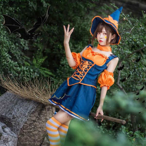 

casual dresses halloween witch costume for women pumpkin dress lantern sleeve orange lolita hat carnival party female suit nedley cosplay, Black;gray