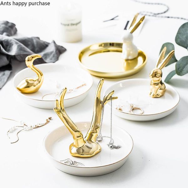 

kitchen storage & organization nordic ceramics jewelry display stand plate golden animal bracelet necklace tray decorations shooting props o