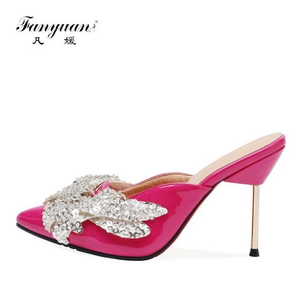 

fanyuan big size 34-43 fashion pointed toe shallow thin high heels shoes woman crystal prom wedding summer sandals women, Black