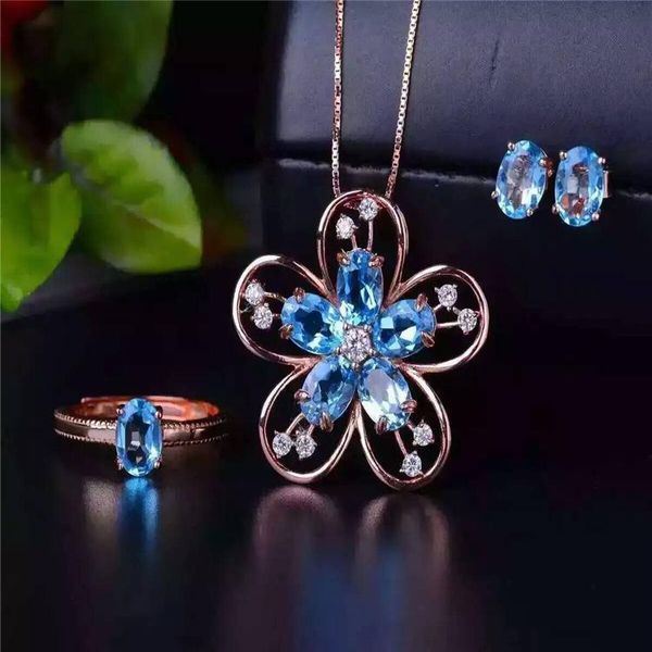 

blue z set natural jewelry inlaid female bracelet, earrings & necklace, Black