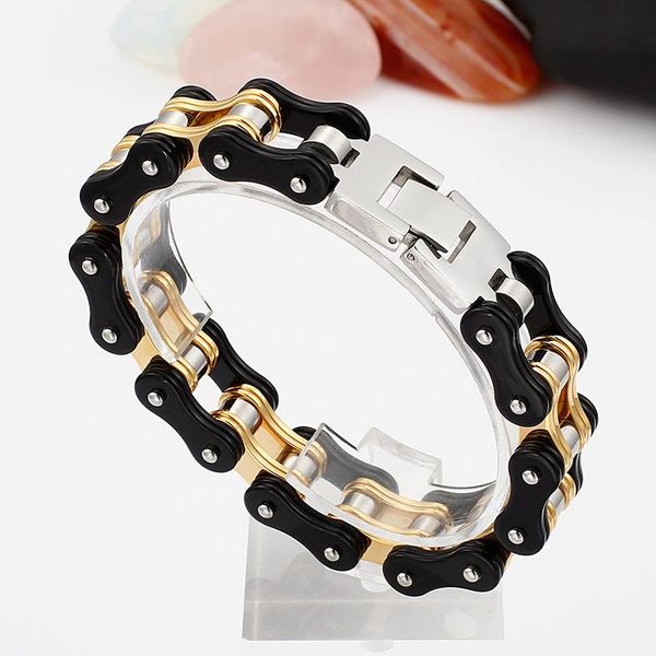 

charm bracelets high quatity fashion men's motorcycle bike chain bracelet black gold stainless steel link bicycle jewelry, Golden;silver
