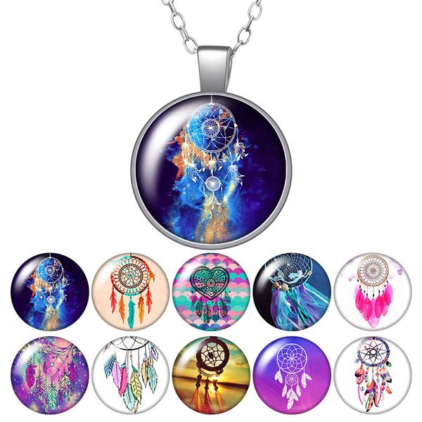 

dreamcatcher dream come ture fashion round pendant necklace 25mm glass cabochon silver color jewelry women party birthday gift
