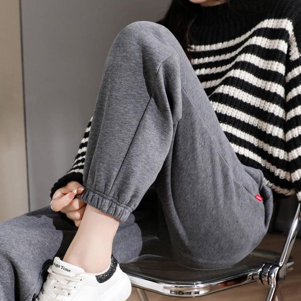 

women's pants & capris plus velvet sweatpants women loose sports joggers wide leg high waisted trousers winter thick warm 723, Black;white