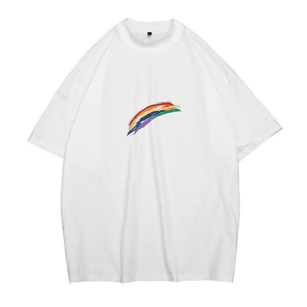 

men's t-shirts summer fashion rainbow print mens short sleeve loose trend t-shirt simple color all-match daily large size -40, White;black