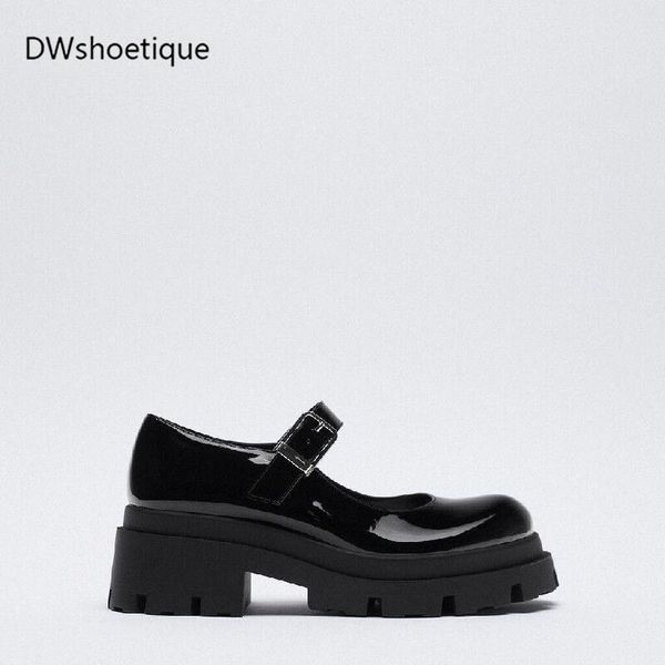 

platform strap women pumps patent leather mary janes dress shoes, Black