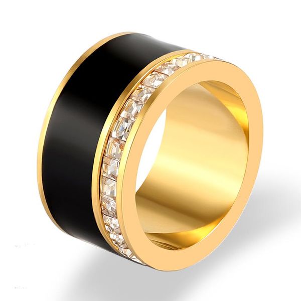 

wedding rings fashion luxury black white color ceramic stainless steel promise female crystal love engagement for lovers ring, Slivery;golden
