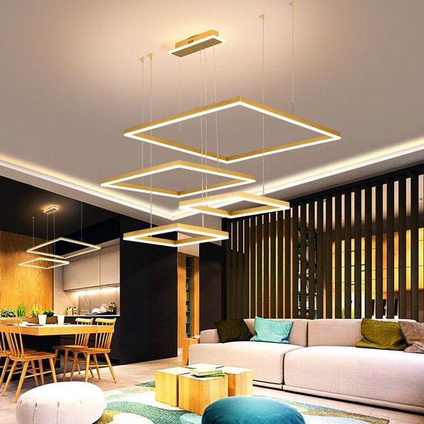 

pendant lamps modern living room chandelier gold square hanging light rectangular hall dining duplex stair