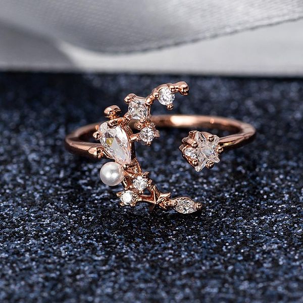 

wedding rings caoshi stylish moon and star for women adjustable accessories fashion dazzling zirconia stone jewelry exquisite design, Slivery;golden
