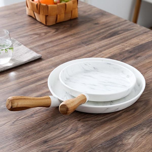 

ceramic plates with handle marbled dishes pizza fruit cake round plate &