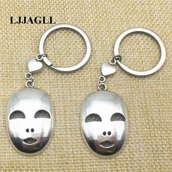 

keychains ljjagll 2pcs/lot metal antique silver plated peach heart halloween charm mask set key chain novelty diy jewelry making aysq204