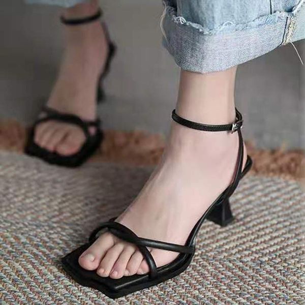 

sandals rimocy ankle strap thin heels women 2021 classic black square toe party shoes woman cross-tied summer ladies