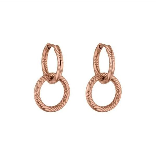 

mavis hare kii elua earrings stainless steel double ring drop pendant earrings as women fashion lady gift, Golden