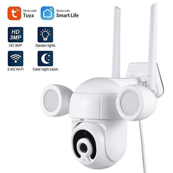 

wifi camera 3mp outdoor security ptz auto night vision motionwith tuya & smart life floodlight lighting for home ip cameras