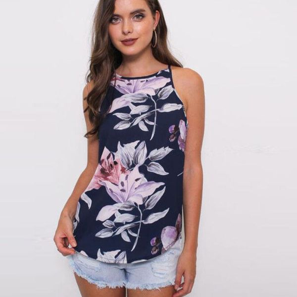 

women's tanks & camis off shoulder spaghetti strap floral print tank summer loose halter camisole women sleeveless casual chiffon vest, White