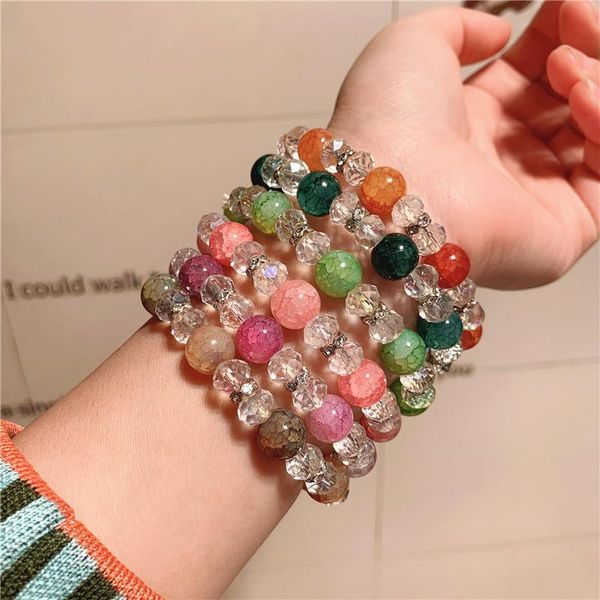 

crystal crushed stone beaded elastic bracelet multi-colored fashion jewelry for women handmade round charm bangle beaded, strands, Black
