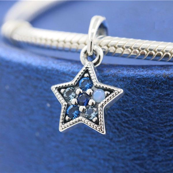 

25 sterling silver bright star pendant bead fits european style jewelry charm bracelets, Black
