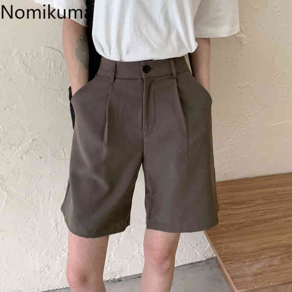 

nomikuma chic summer solid women shorts korean high waisted causal bottoms new straight short feminimos 6h236 210427, White;black