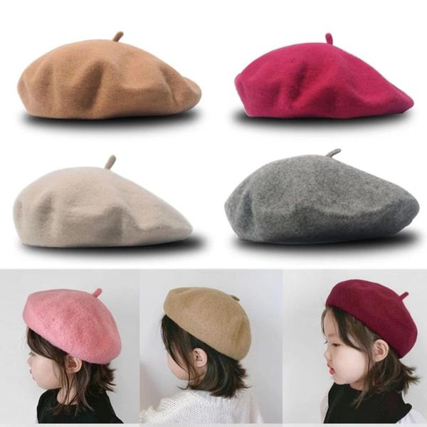 

caps & hats fashion baby hat for girls wool candy color elastic children beanies cap infant beret 2-8 years, Yellow