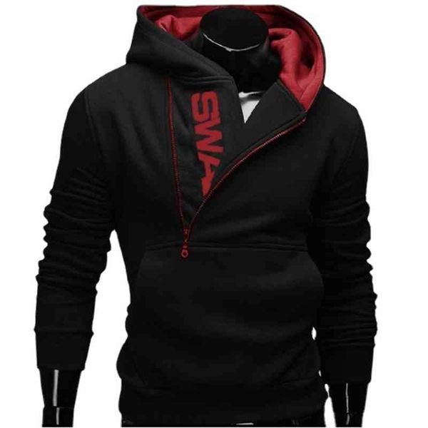 

european new sweater letter side zipper hooded et men's hd01, Black