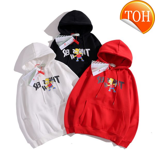

autumn and winter new off2019white simpson hoodie style picchu cartoon couple pure cotton plush sweater, Black