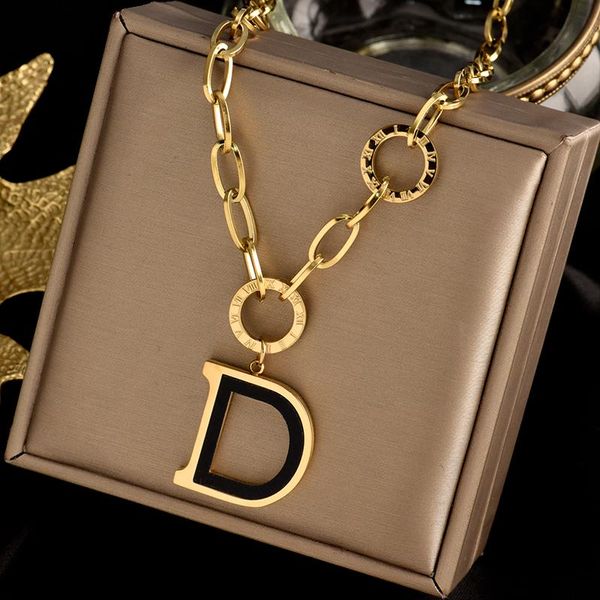 

chains inserts titanium steel necklace fashion jewelry letter d pendant necklaces gold color nice gift for women charm, Silver