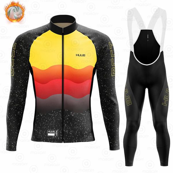 

racing sets huub 2021 winter cycling clothing team long sleeves thermal fleece jesery suit ropa ciclismo hombre bicycle clothes for men, Black;blue