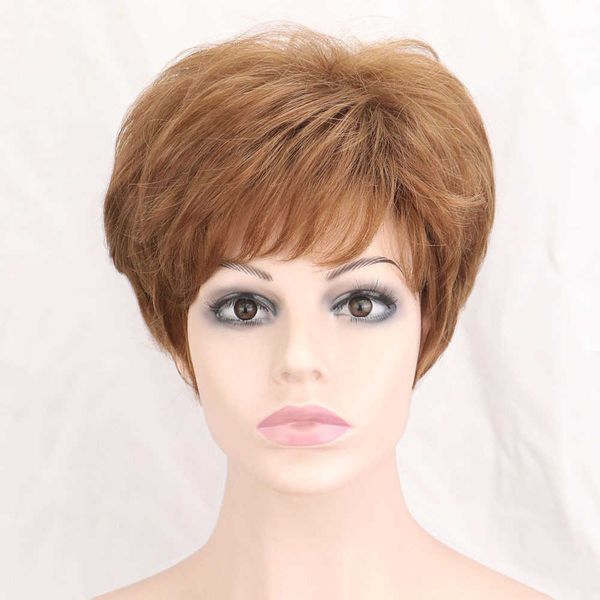 

wig brown short curly head set female high temperature silk white wig, Black
