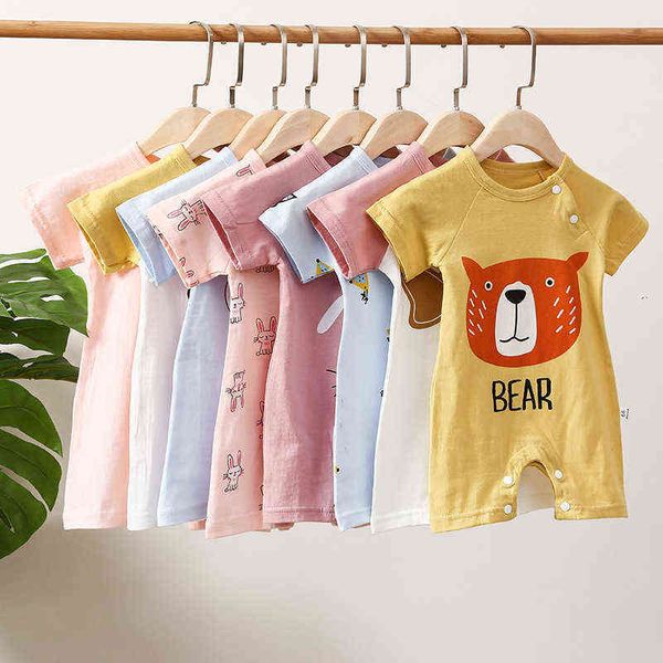 Neugeborenen Baby Romper Infant Baumwolle Kurzarm Jungen Kleidung Mädchen Fuchs Panda Pyjamas Geboren Krabbeln Baby 0-24M infantil Overall G1221