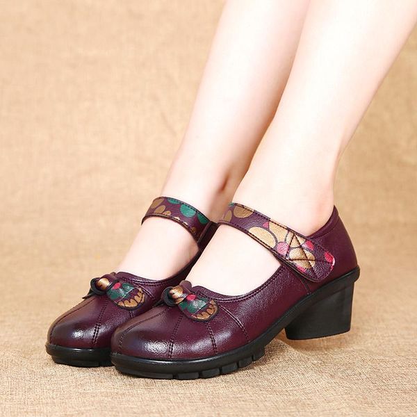 

national wind women's shoes retro with round head non-slip soft sole dress, Black