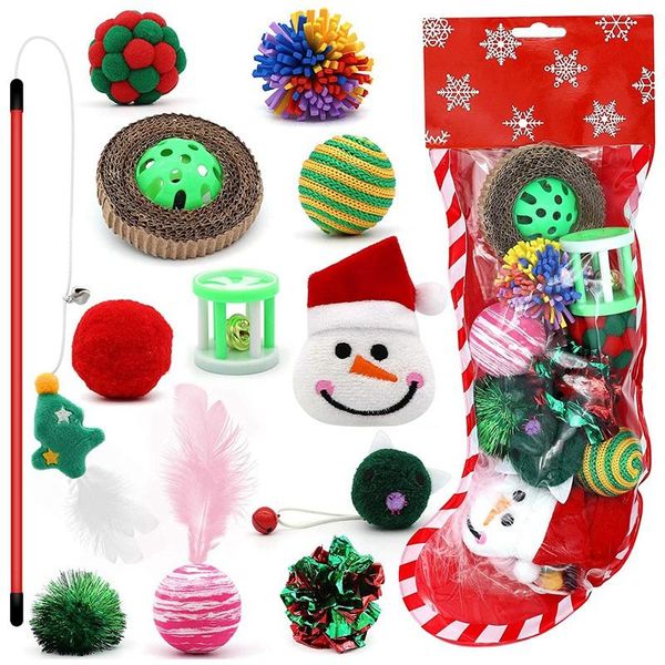 

cat toys christmas stocking toys, 12pcs xmas toy with squeaky teaser,