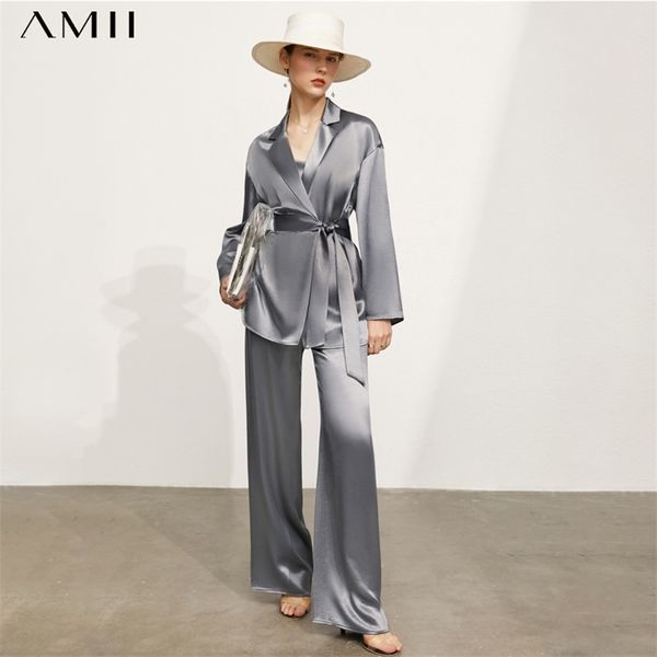 

amii minimalism summer women's high-end clothing fashion camisole causal lapel women's coat elastic waist women's pants 12170, White
