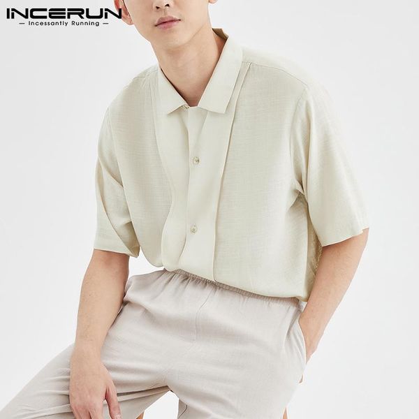 

men's casual shirts incerun solid color men shirt turn down collar short sleeve streetwear breathable leisure camisa summer 2021 clothi, White;black