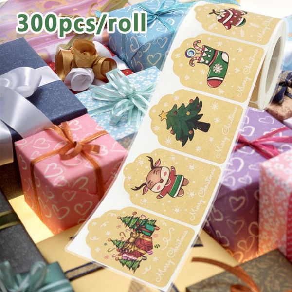 

gift wrap 300pcs kraft paper santa snowman stickers christmas labels for jar candle glass bottle merry decorative