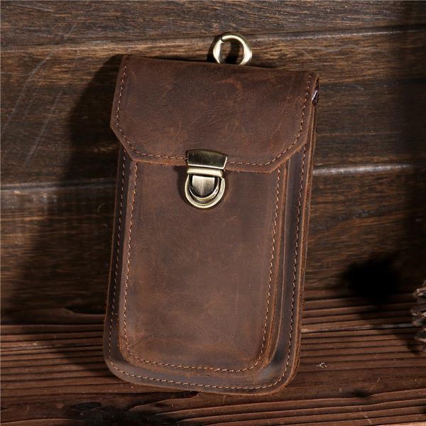 

crazy horse genuine leather retro male waist bag mini fanny packs hook hip belt bag waist pack wallet phone pocket pouch for men