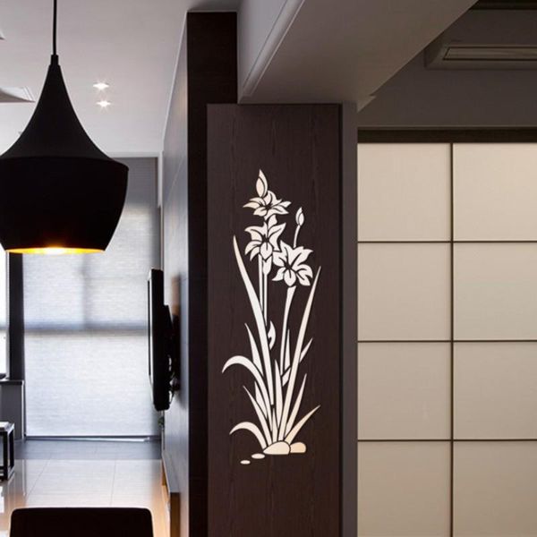 Adesivos de parede Adesivo acrílico Espelho em forma de narciso como decalques ecológicos para decoração de casa (preto)