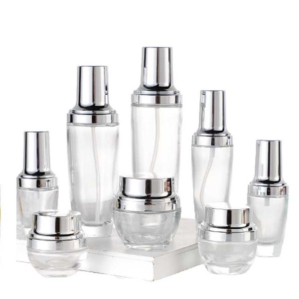 

storage bottles & jars 20ml 30ml 50ml 100ml 120ml glass lotion pump bottle silver cap packaging container empty clear cosmetic cream 20g 30g
