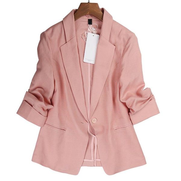 

pink white black slim cotton linen blazer women autumn casual small suit jacket female chaqueta mujer blazers coat c6520 women's suits