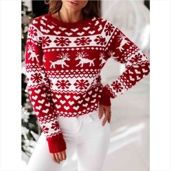 

women christmas autumn winter sweater ladies knitted jumper pullover snowflake elk print warm sweaters plus size, White;black