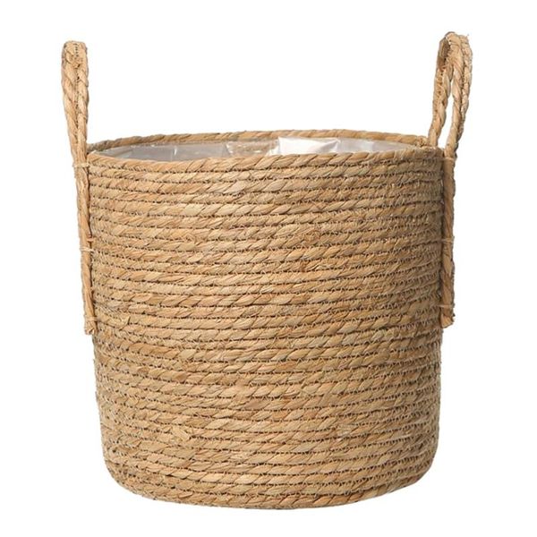 

1pc portable straw flower planter flowerpot vintage storage holder (16cm) baskets