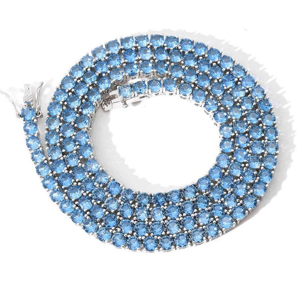

america fashion europe style hip hop tennis chain sea blue zircon 4mm necklace for men and women, Black