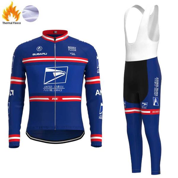 

racing sets 2004 competition postal team retro man fleece cycling jersey long sleeve set clothing mtb biker outfit, Black;blue