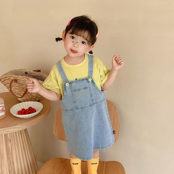 

summer arrival girls fashion denim dress kids sleeveless girl's dresses, Red;yellow