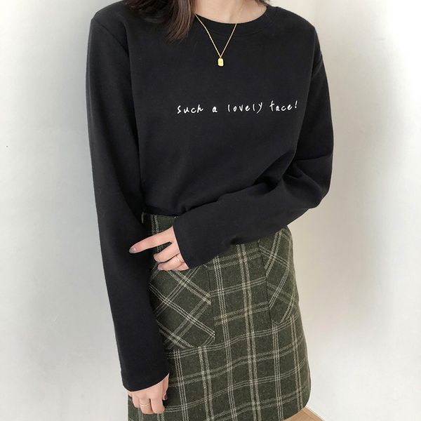 

women's hoodies & sweatshirts autumn winter letter cotton woman round collar loose casual pullovers long sleeve thicking o08x, Black