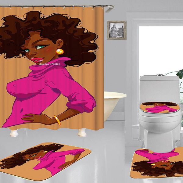 

shower curtains modern personality african woman digital print curtain bathroom non-slip floor mat waterproof 4-piece set