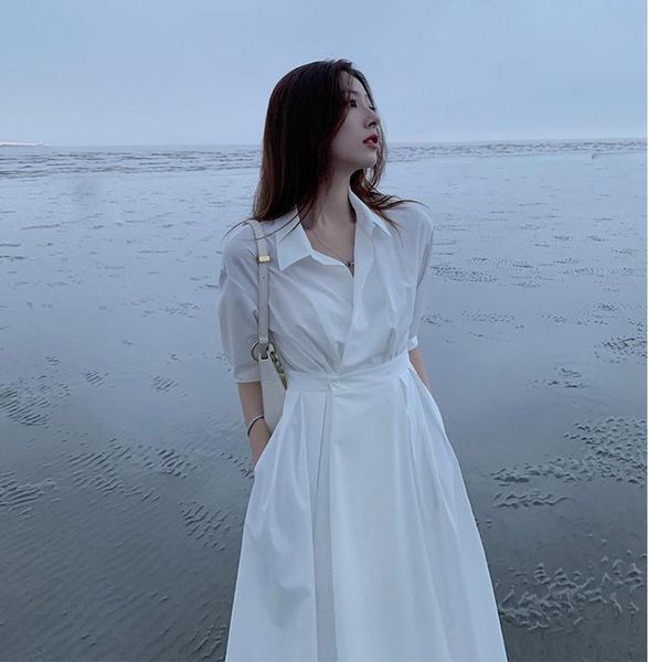 

casual dresses french design first love white shirt dress, Black;gray