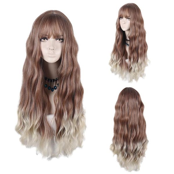 

natifah synthetic hair 24 inches wave natural long daily wigs with full bangs heat resistant women cosplay party wholesale, Black