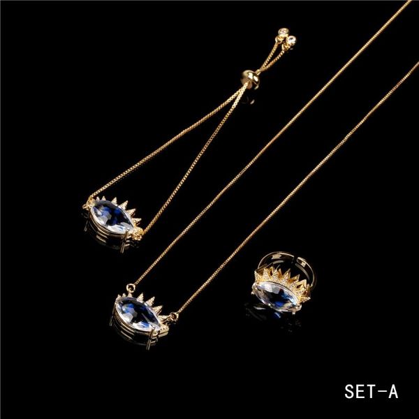 

earrings & necklace eyika luxury multicolor crystal glass evil eye bracelet ring bohemian zircon women creativity design party jewelry set, Silver